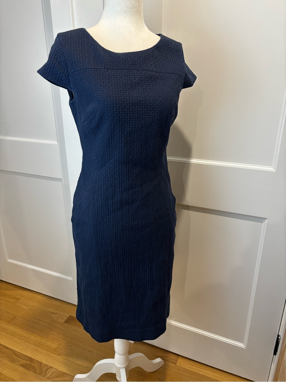 Brooks Brothers Navy Cap-Sleeve Midi Sheath Dress